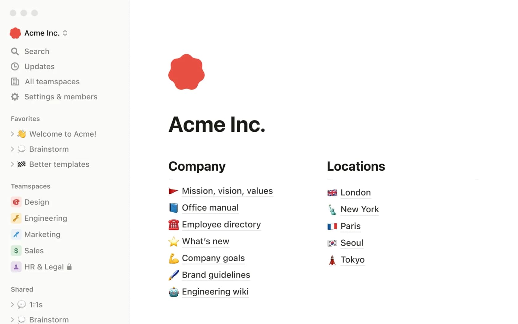 Notion wikis feature - showing synced blocks and workspace structure