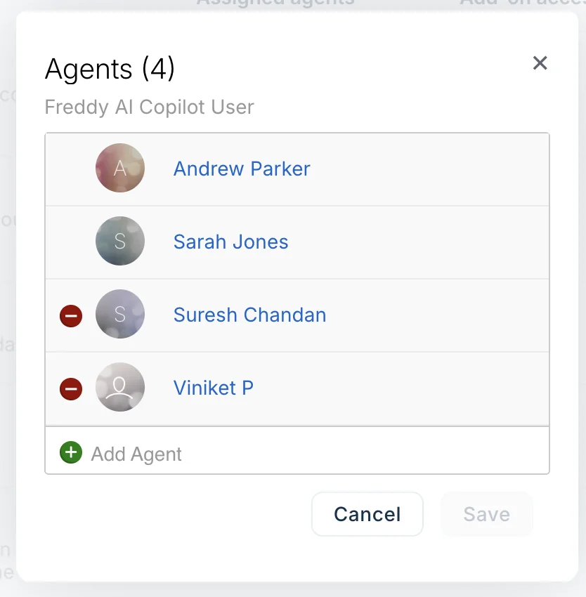 Adding agents to the Freddy AI Copilot User role, as taken from Freshdesk support