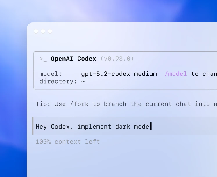 Codex CLI terminal interface showing a developer prompting Codex to implement dark mode, as taken from OpenAI