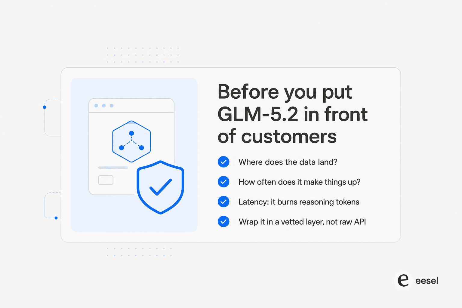 Before you put GLM-5.2 in front of customers: check data residency, hallucination rate, latency, and wrap it in a vetted layer