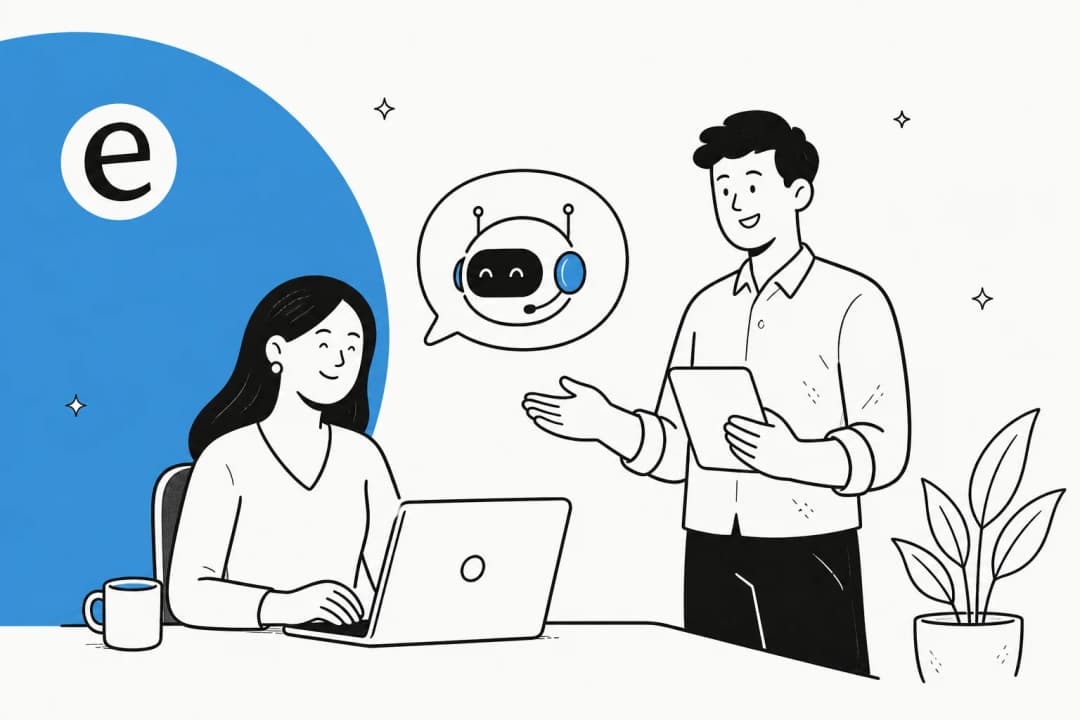 Illustration of an AI agent answering employee HR questions inside a chat window