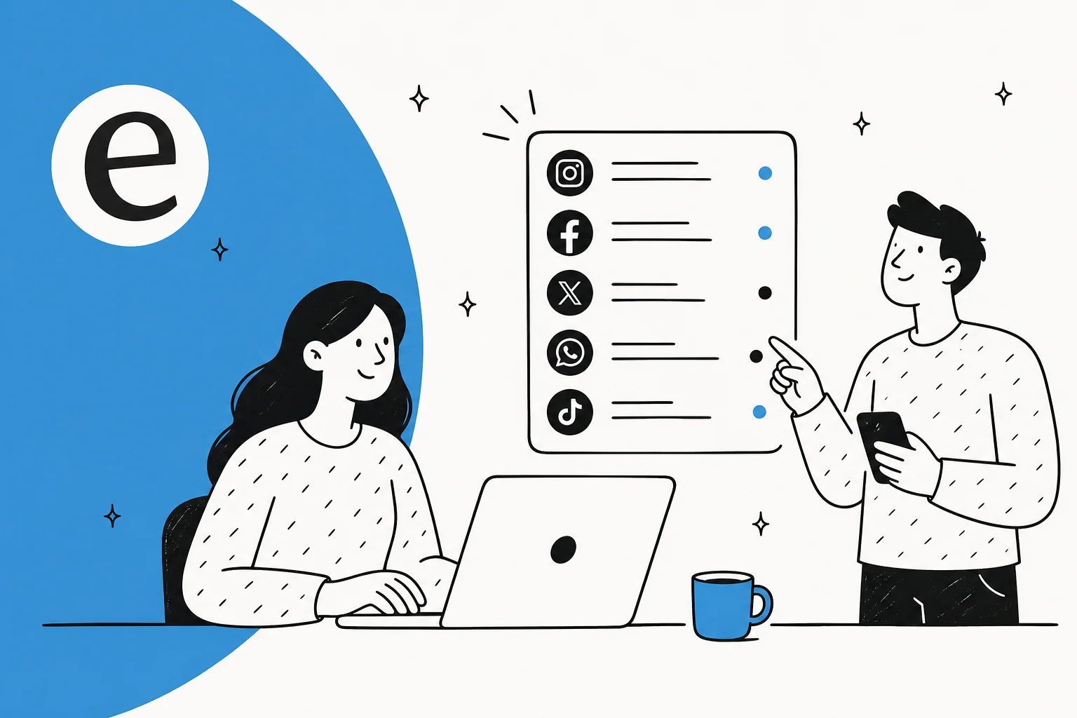 Illustration of social media channels feeding into one AI-powered support inbox