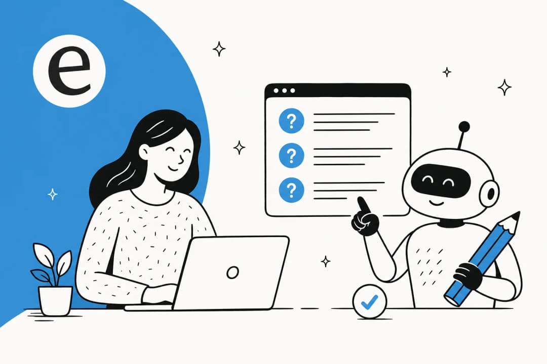 Illustration of an AI drafting an FAQ page for a support and marketing team
