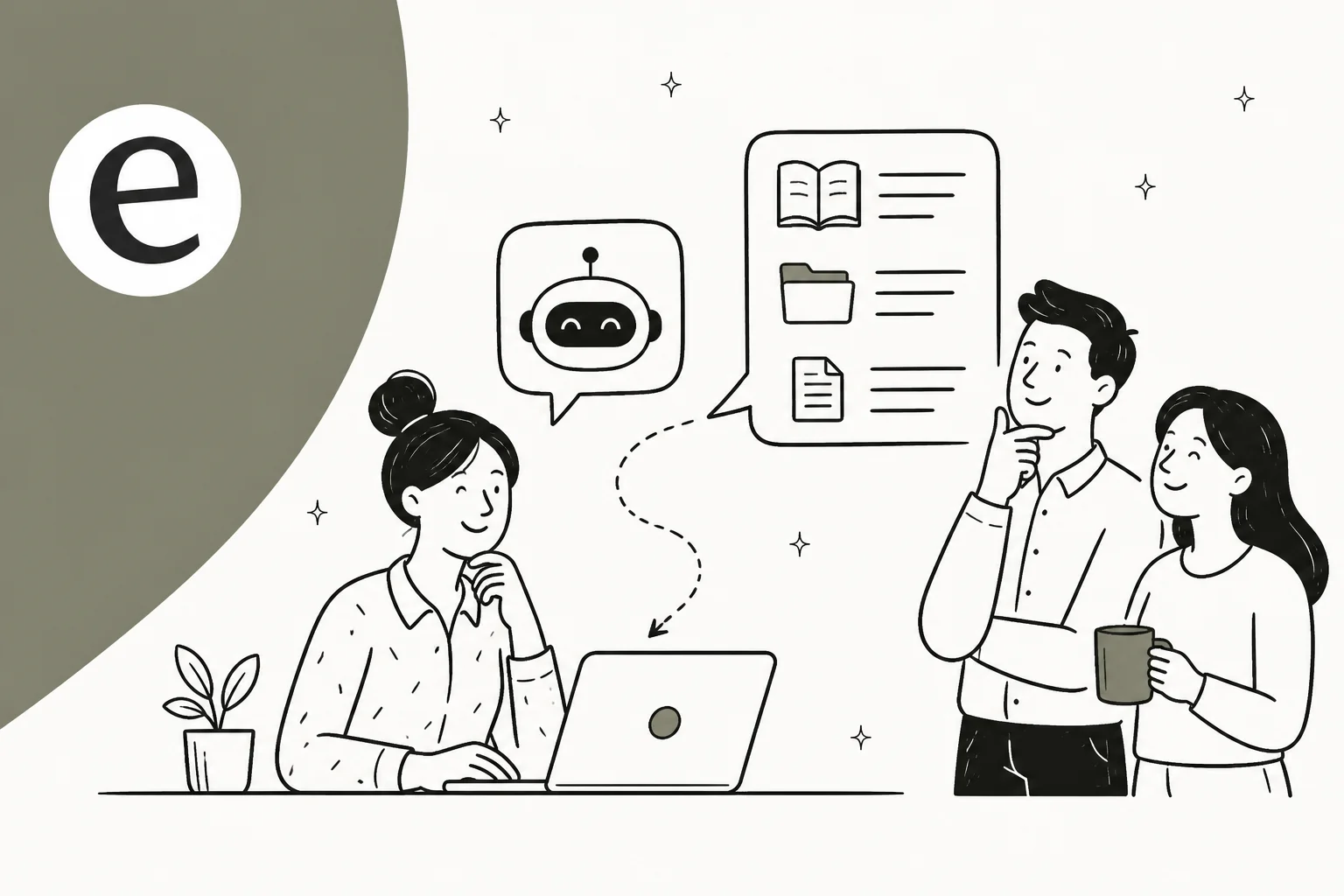 AI bot for internal knowledge base - illustration of an AI assistant connected to company docs