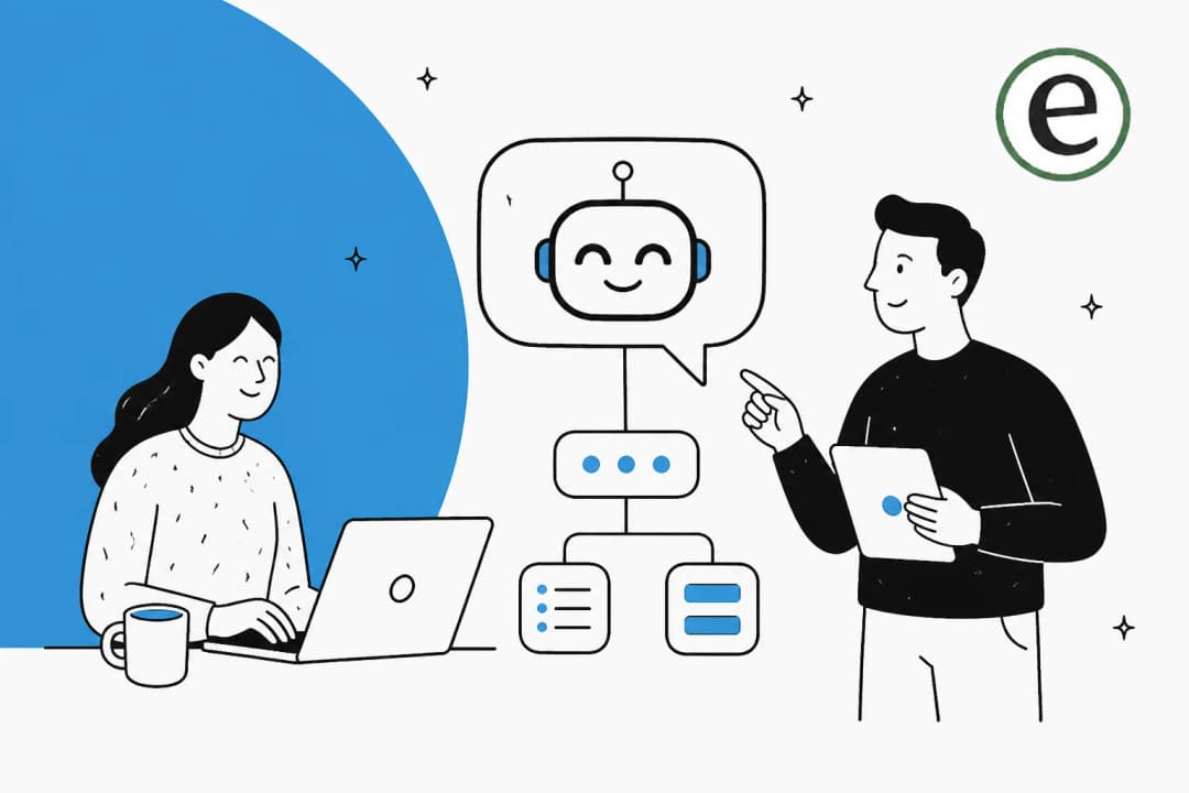 Illustration of a chatbot development platform concept in eesel blue