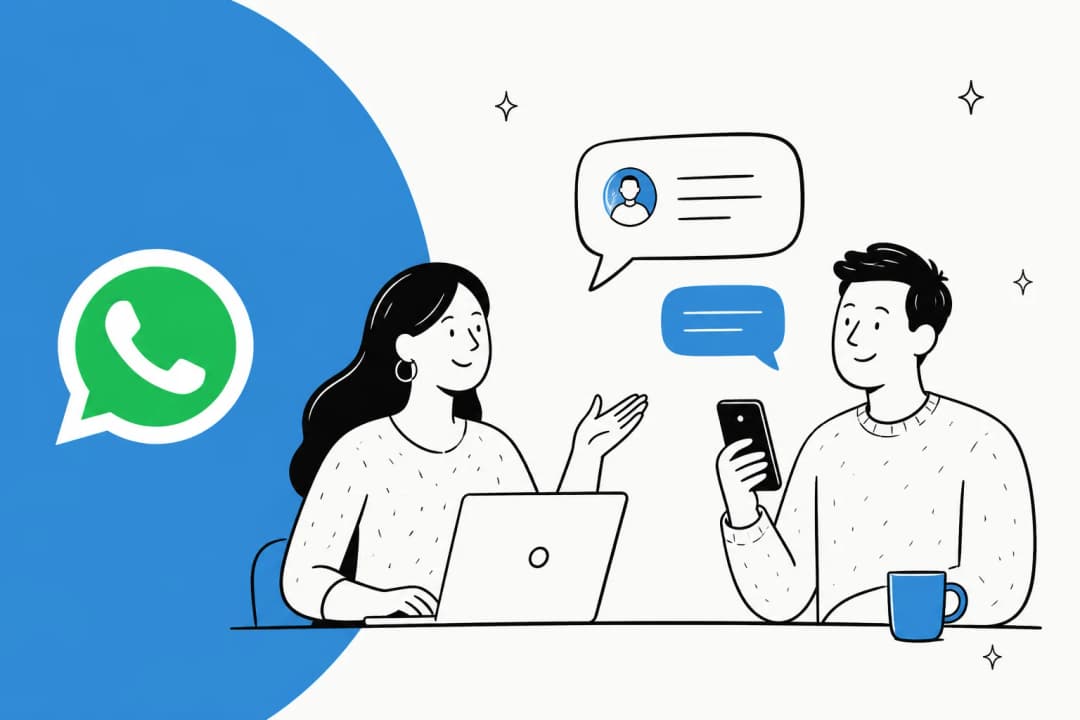 Illustration of AI handling customer support conversations on WhatsApp