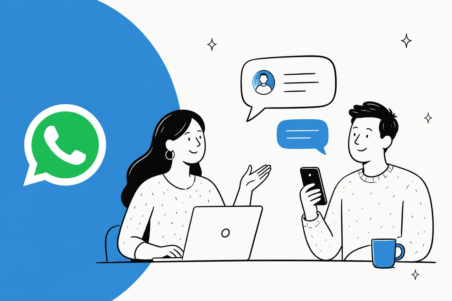 Illustration of AI handling customer support conversations on WhatsApp