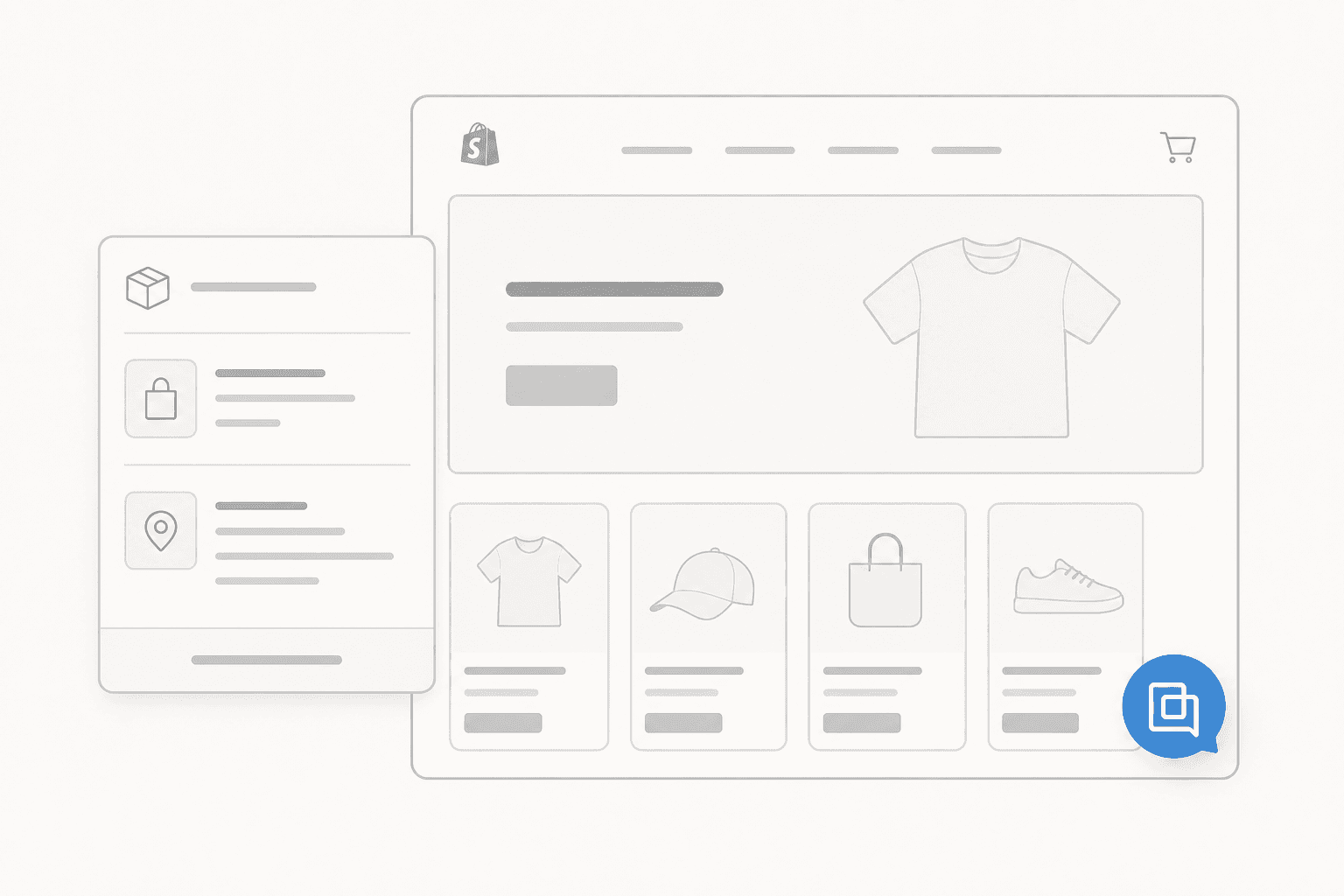 Gorgias chat bubble on a Shopify storefront with a customer order details panel