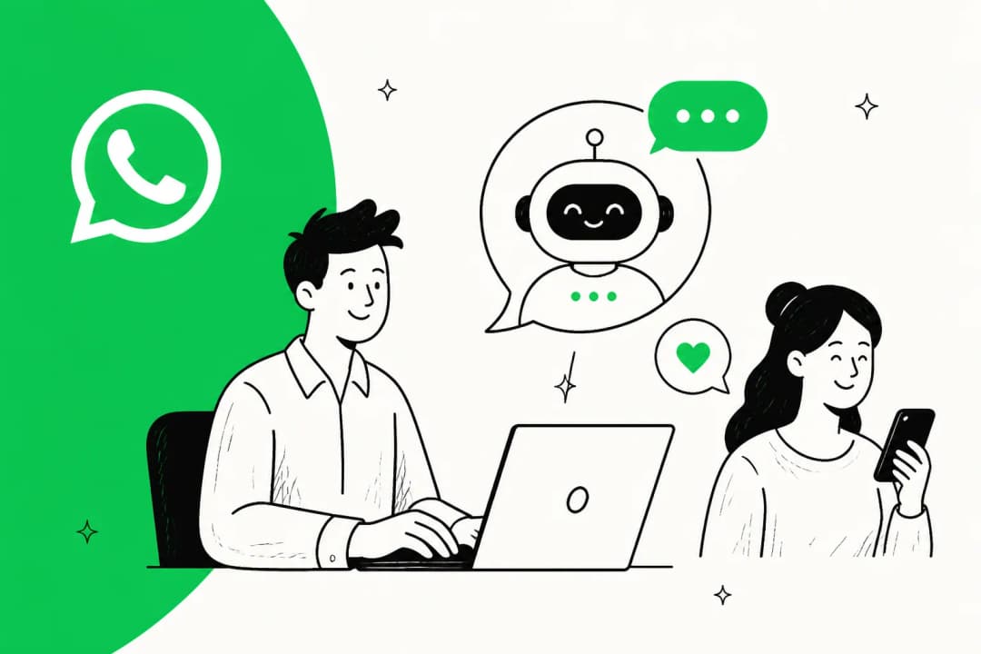 Illustration of a WhatsApp chatbot answering customer messages for a business