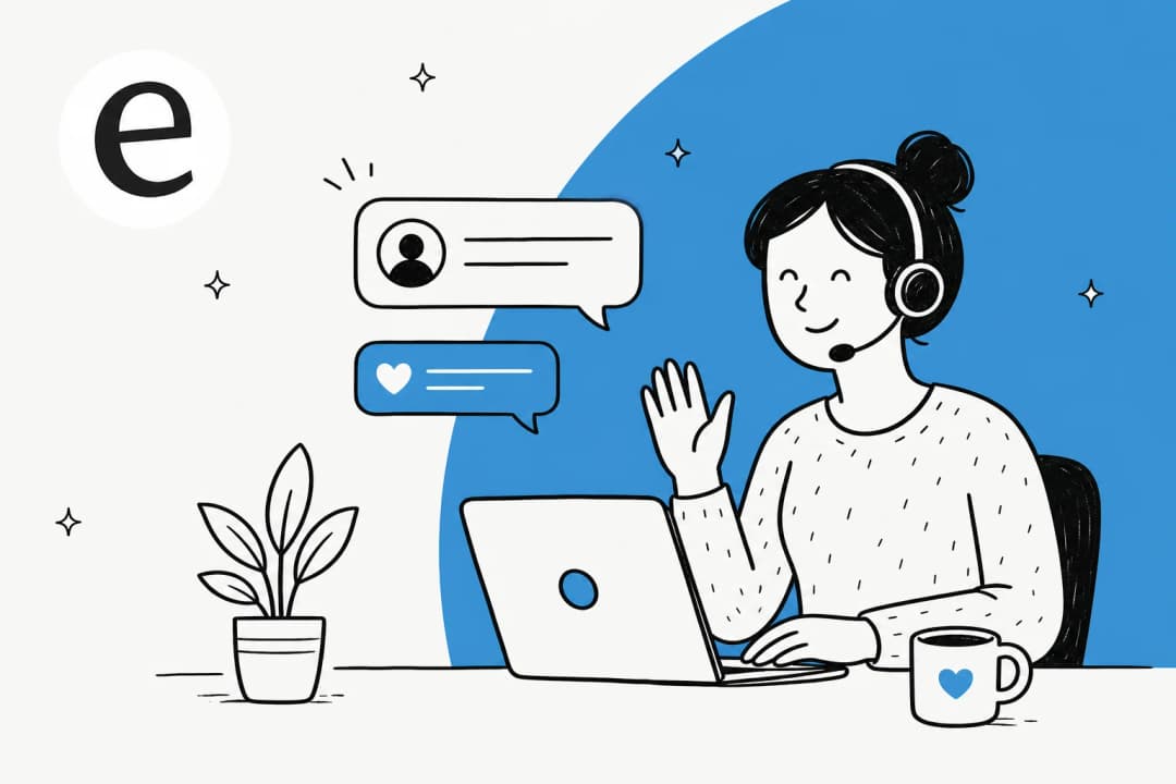 Illustration of a live chat conversation with speech bubbles on an eesel-blue banner