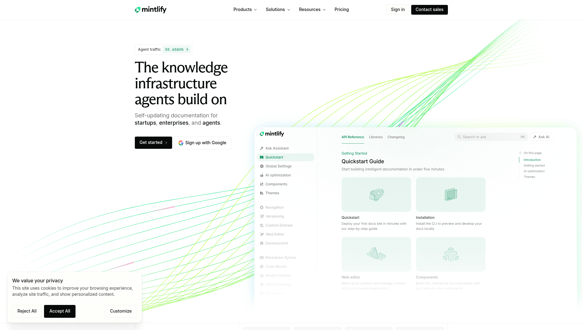 The Mintlify homepage showing its AI-native developer documentation platform, as taken from Mintlify.