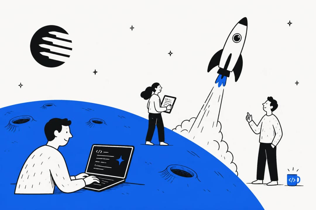 Editorial illustration with the Moonshot AI logo, a benchmark bar chart, and a coding terminal representing a Kimi K2.7 Code review