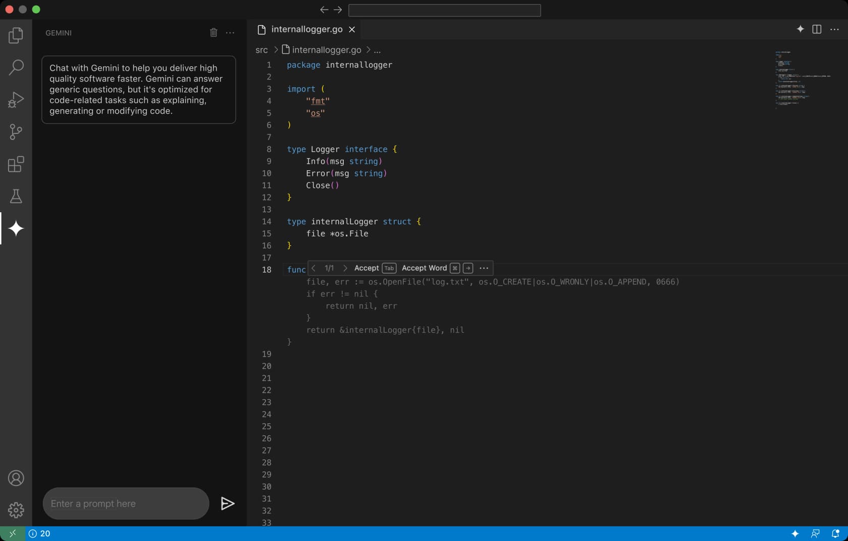 Gemini Code Assist coding assistance in the IDE showing AI-powered suggestions, as taken from Google
