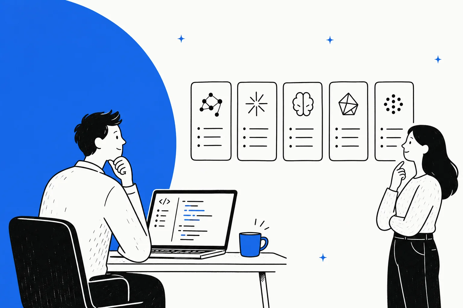 Editorial illustration representing a comparison of AI coding model alternatives to Kimi K2.7 Code