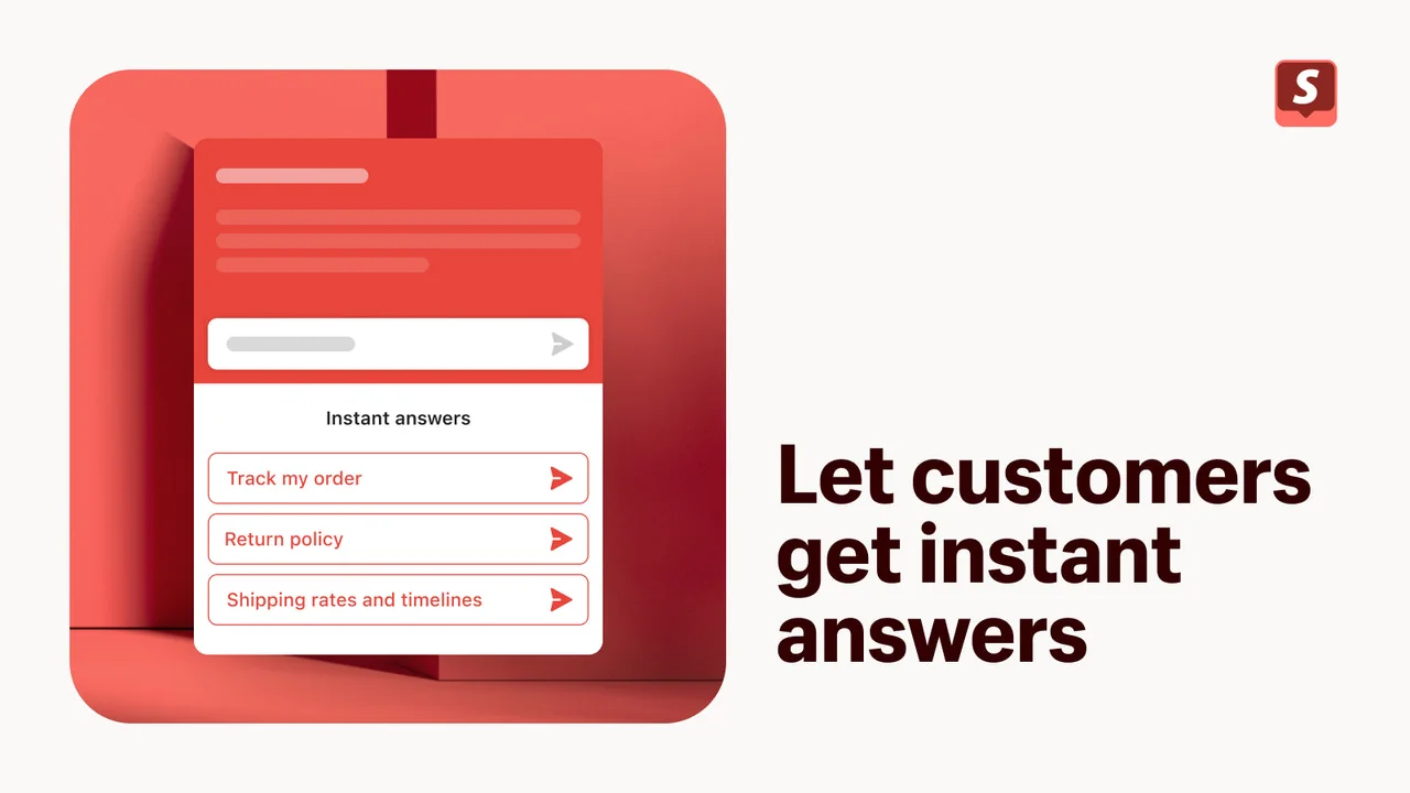 Shopify Inbox instant answers, letting customers self-serve order tracking, returns, and shipping questions, as taken from Shopify