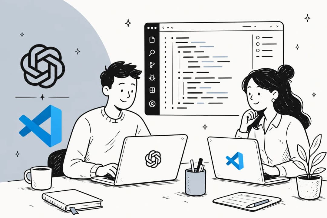 OpenAI and VS Code logos on a warm off-white background illustrating Codex integration