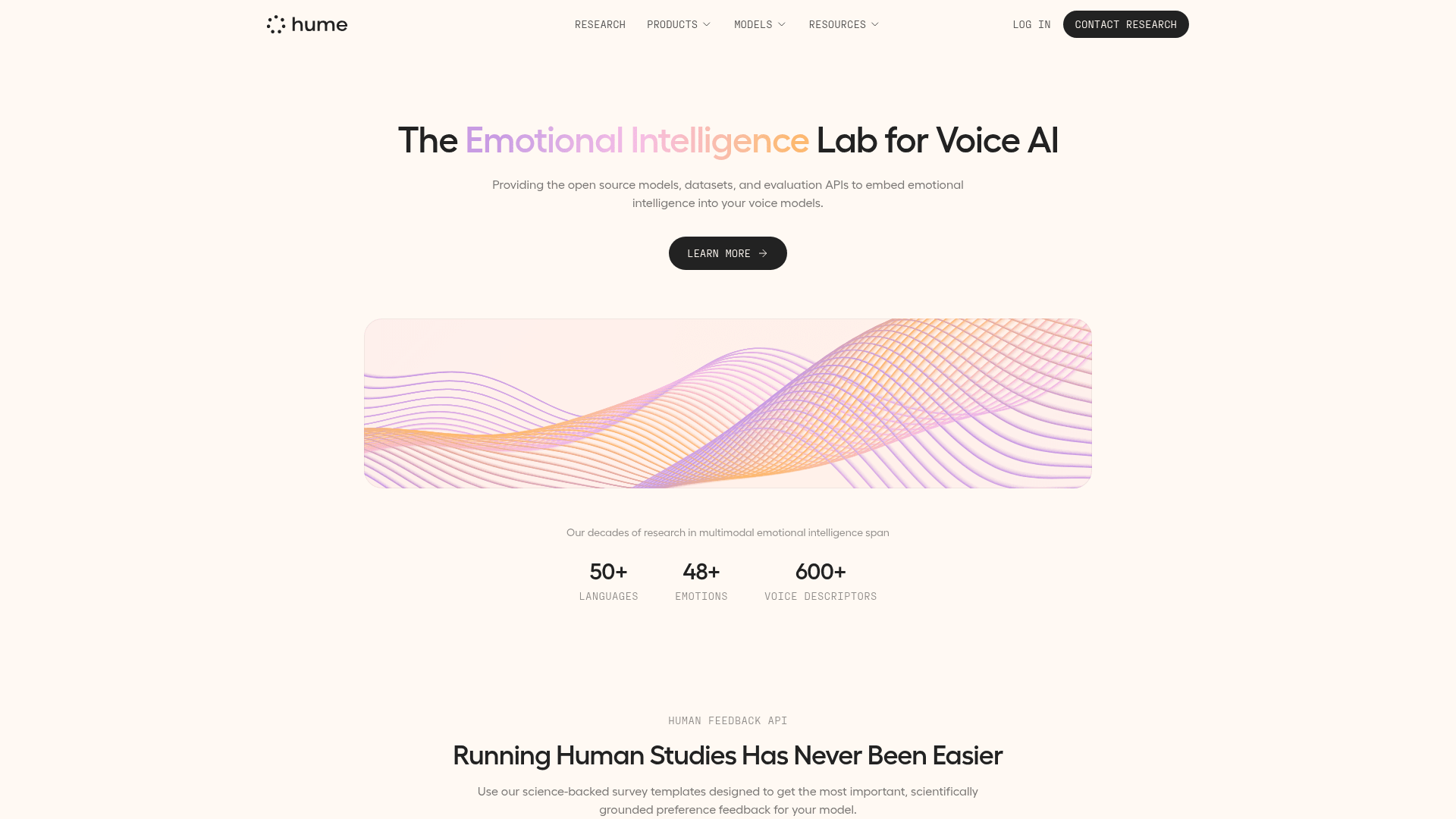 Hume AI empathic voice interface homepage, as taken from Hume AI