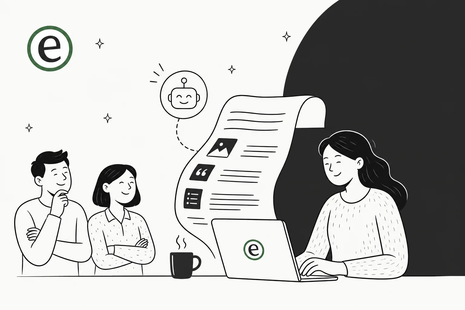 Illustration of free AI blog writer tools drafting long-form content
