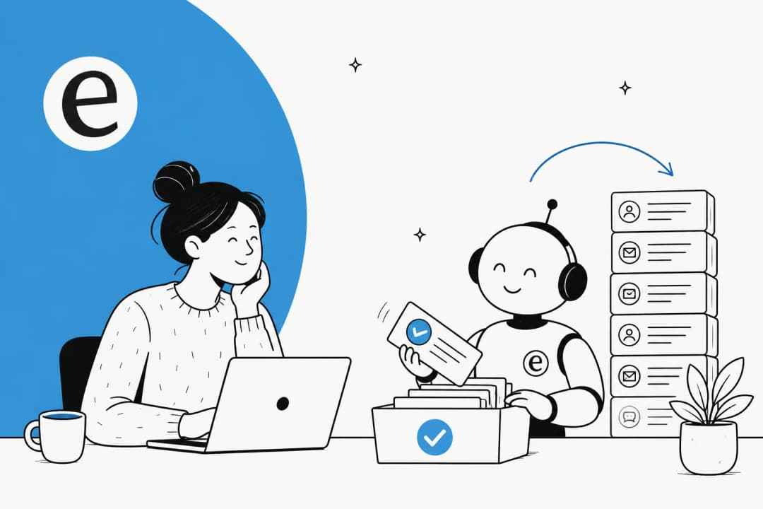 Illustration of an AI support agent clearing a queue of repetitive tickets