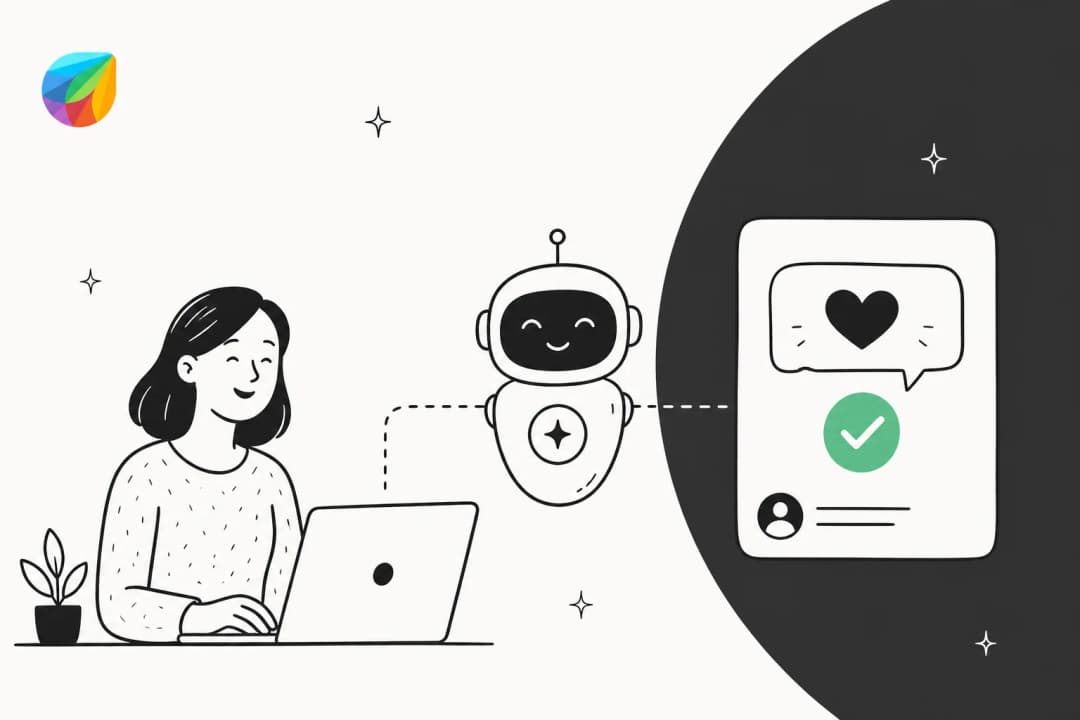 Illustration of an AI detecting a customer thank-you message so a resolved support ticket stays closed