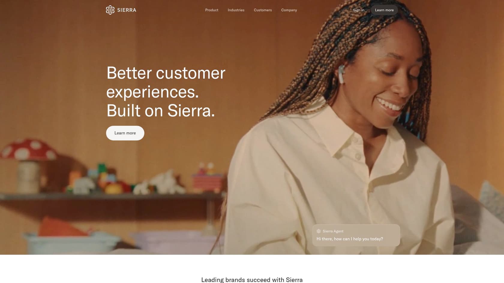 The Sierra.ai homepage showing the "Sierra helps the great companies of the world show up at their best" headline