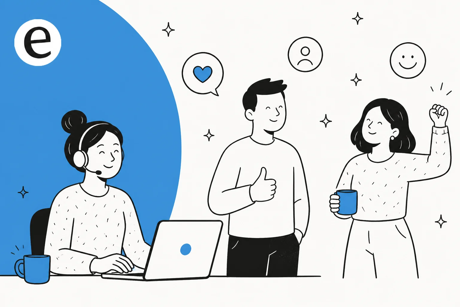 Illustration of a support agent surrounded by a repetitive stack of tickets, representing customer service motivation and burnout