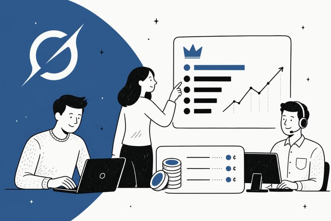 Hand-drawn illustration with the Grok logomark, a support agent, and benchmark and pricing panels