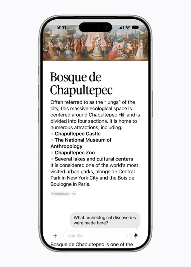 The new Siri AI answering a follow-up question with personal context and cited sources, as taken from Apple