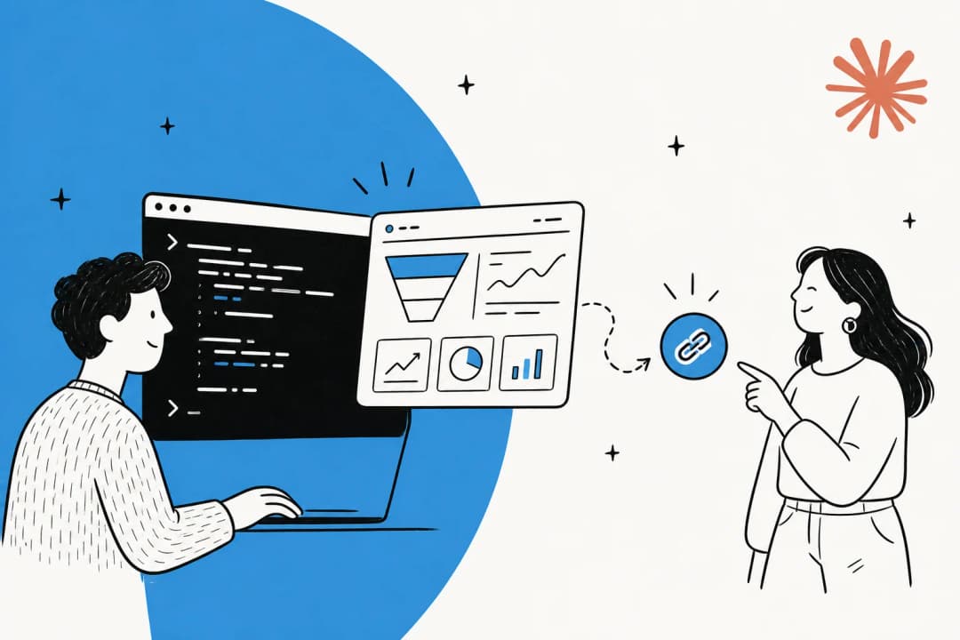 Illustration of a coding session publishing a dashboard artifact to a shareable link