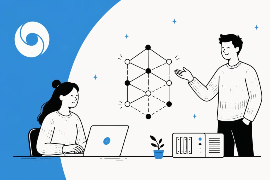 Illustration of Google Gemma 4, the open-weight AI model family, running on a laptop and a local server