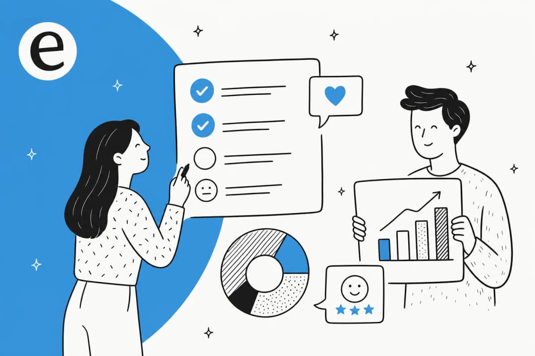 Survey analysis illustration showing responses being turned into insights