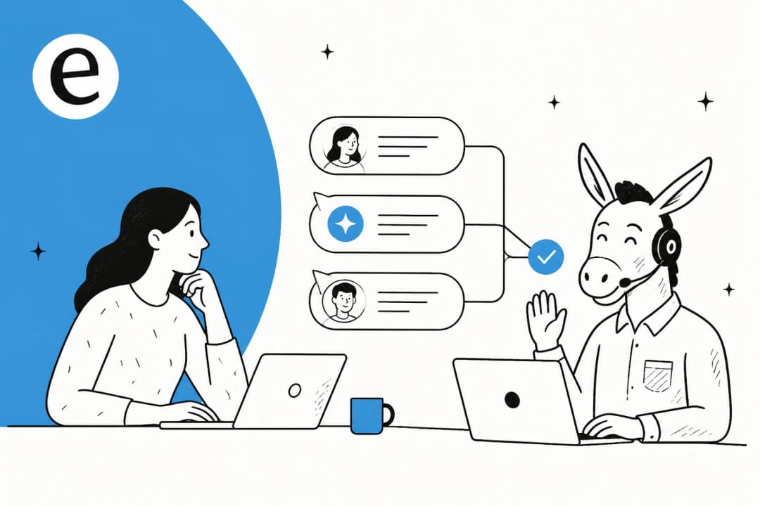 Illustration of automated customer communication flowing across support channels