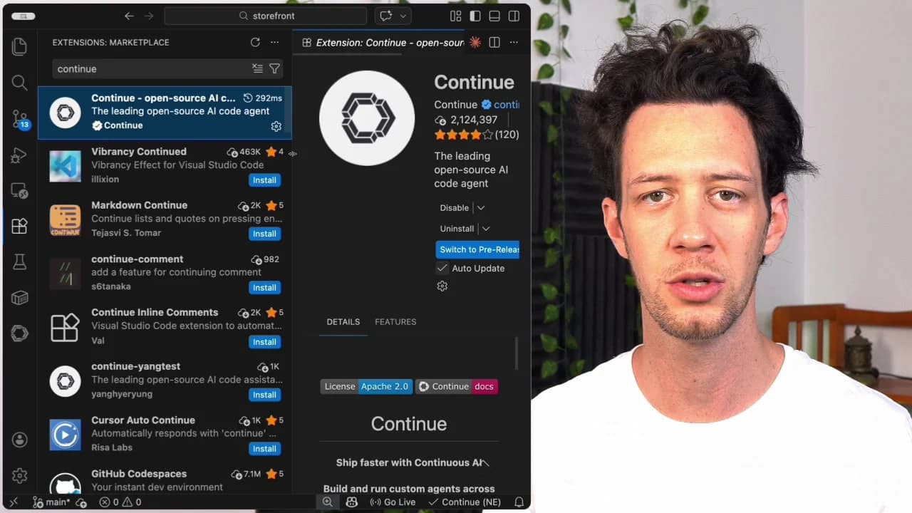Continue extension shown in the VS Code Marketplace with install button, as taken from BetterStack
