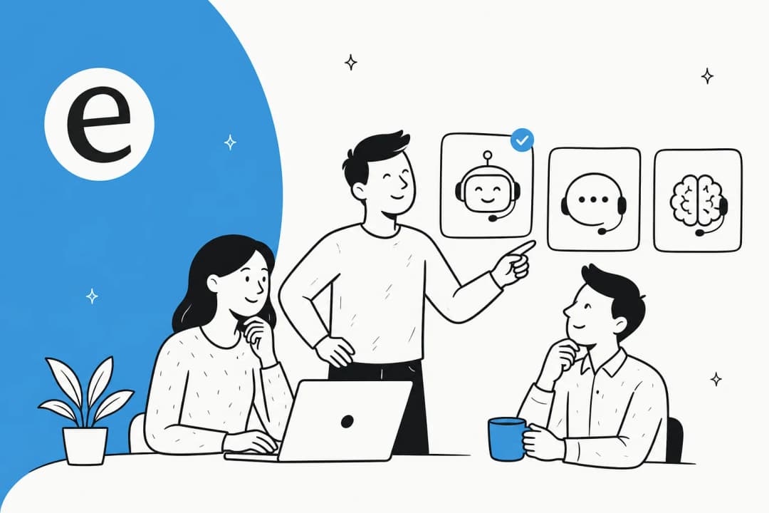 Illustration of a small startup support team choosing between AI helpdesk tools