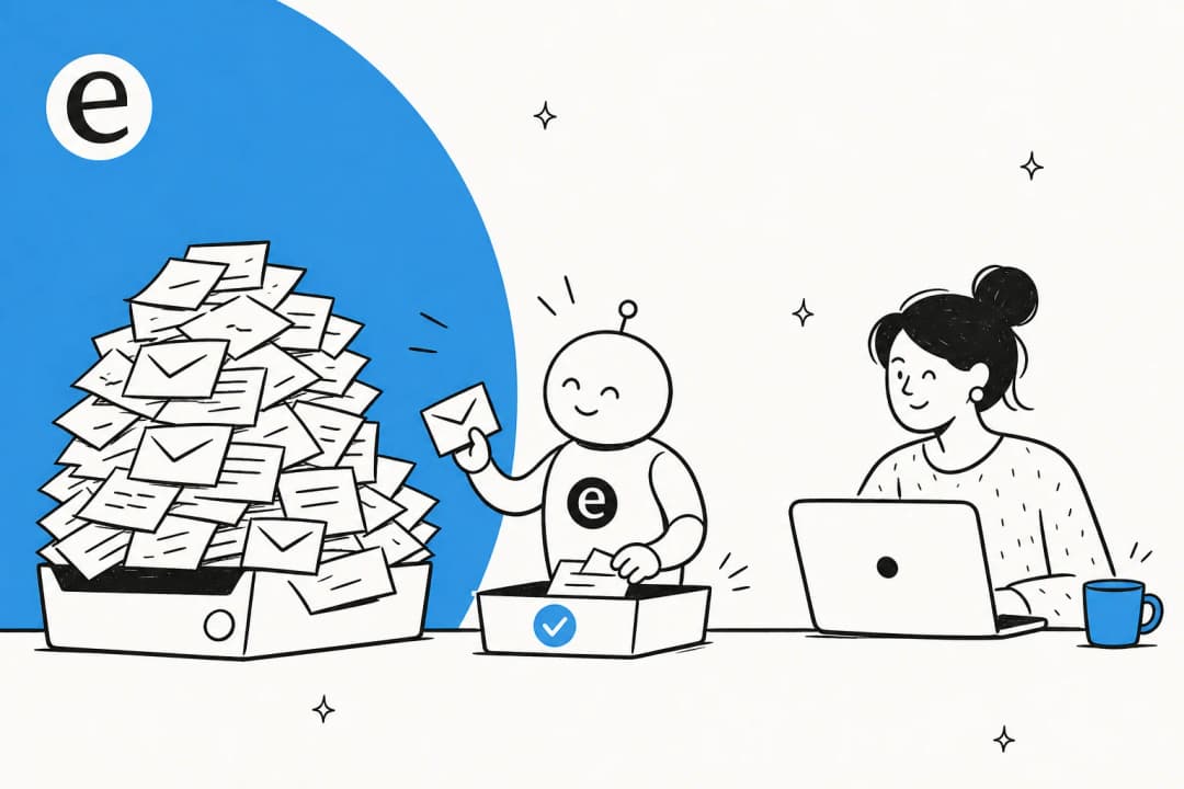 An eesel AI teammate clearing a pile of support tickets while a support agent works calmly