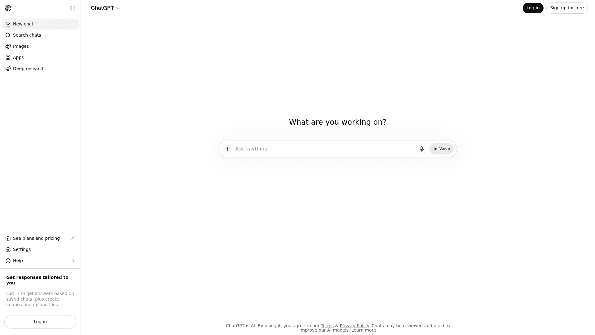 ChatGPT homepage showing the AI assistant interface, as taken from OpenAI