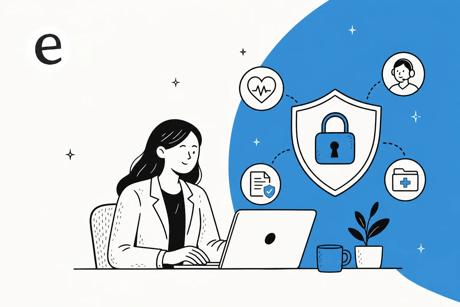 Illustration of secure, HIPAA-compliant software platforms handling protected health data