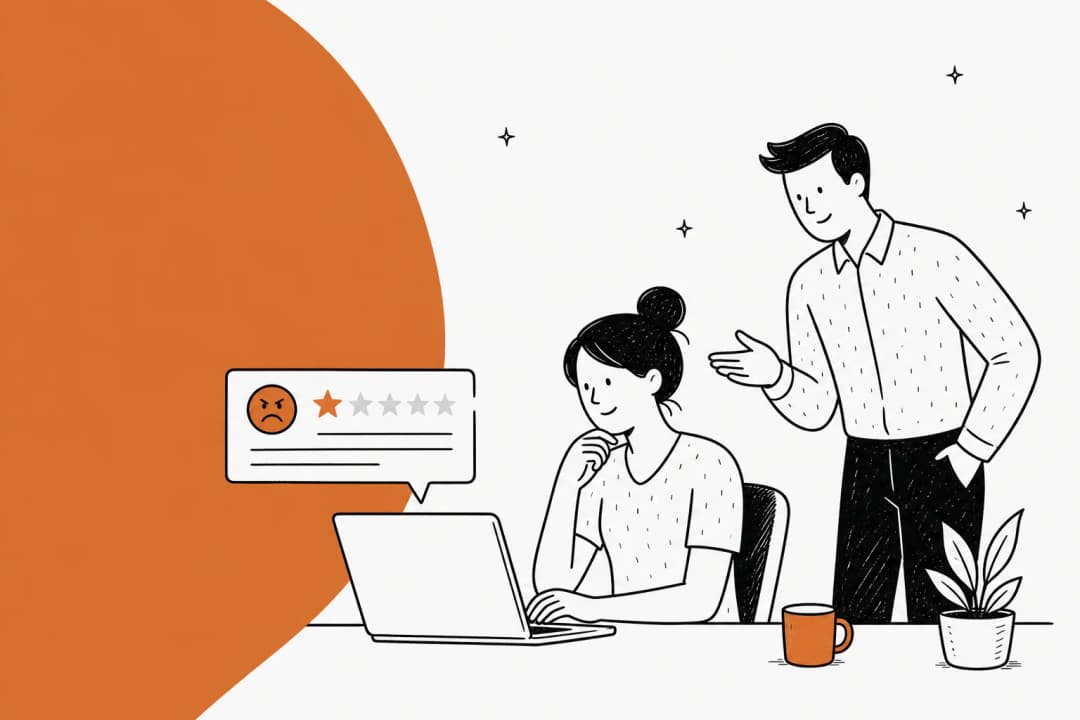 Illustration of a business owner replying to a one-star Facebook review
