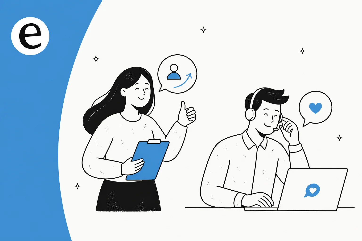 Illustration contrasting customer success and customer service as two complementary support roles