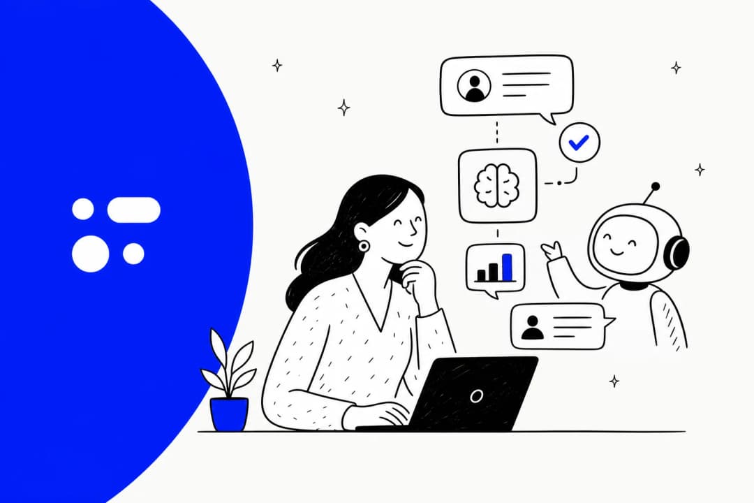 Moveo.AI review illustration showing a support agent working alongside an AI assistant