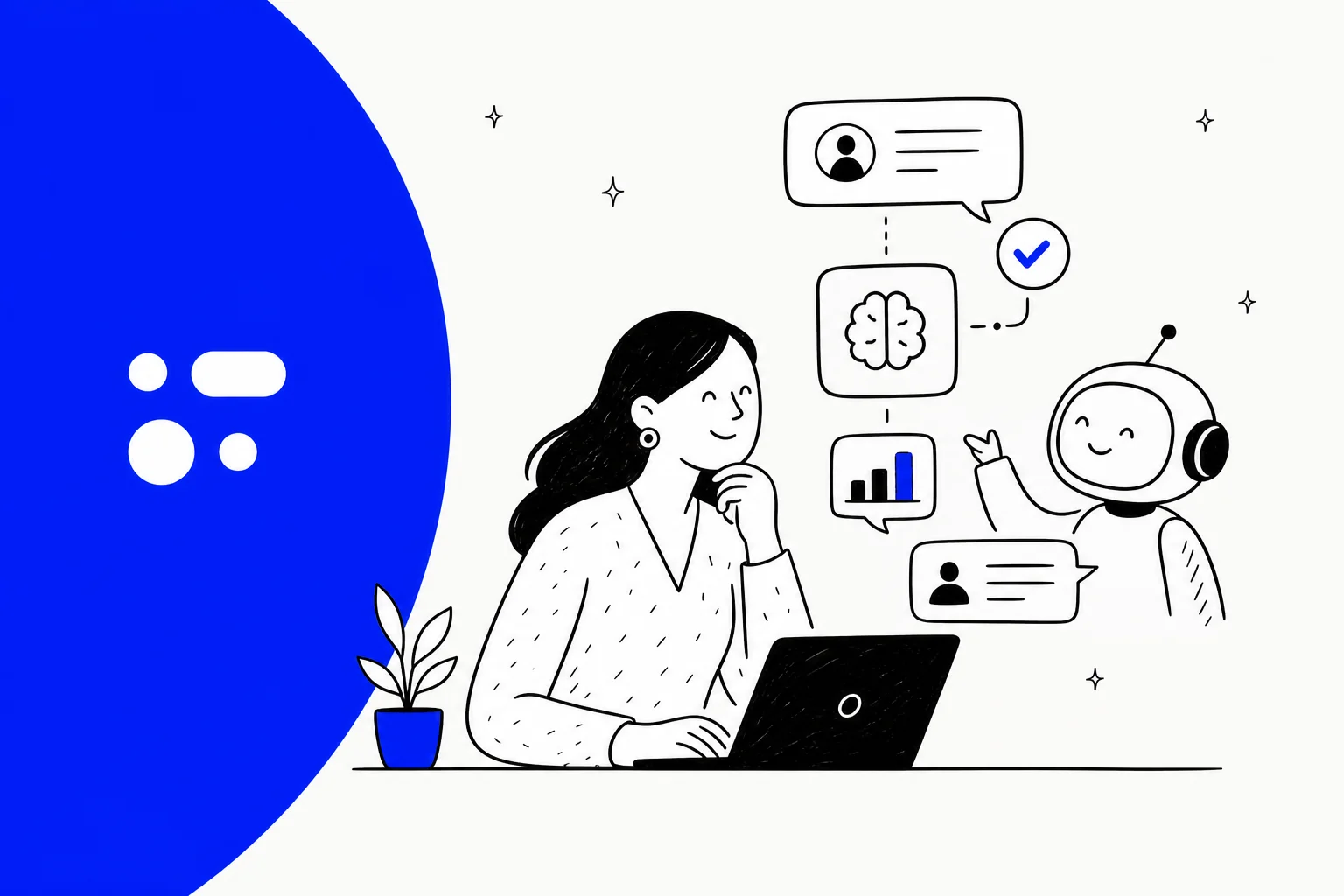 Moveo.AI review illustration showing a support agent working alongside an AI assistant