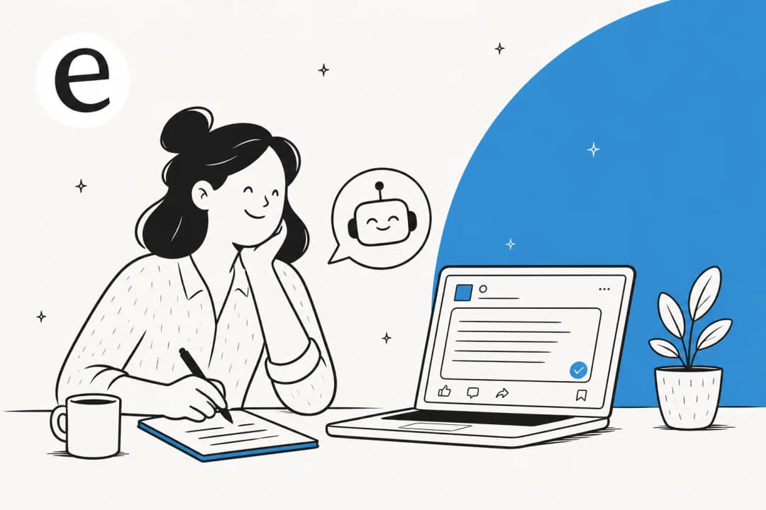 Illustration of an AI-assisted LinkedIn post being drafted on a laptop