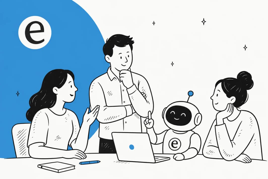 Illustration of a support team coaching and training an AI support agent