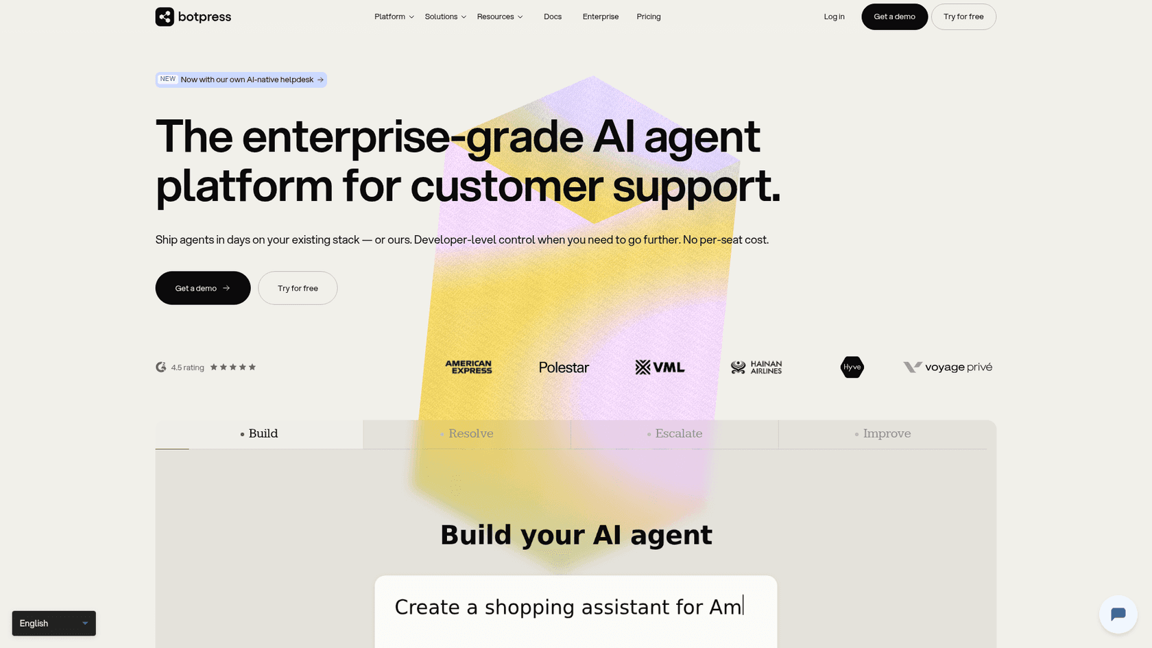 The Botpress homepage showing its AI agent builder, as featured on Botpress.