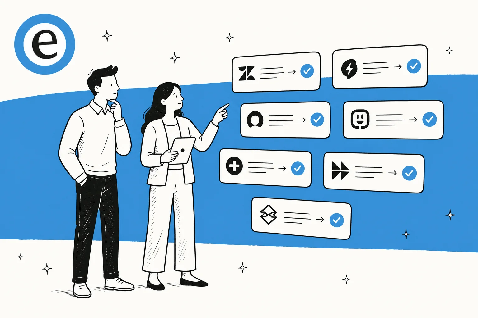 Enterprise AI helpdesk command center -- flat illustration of multichannel support dashboard with AI routing and resolution counters