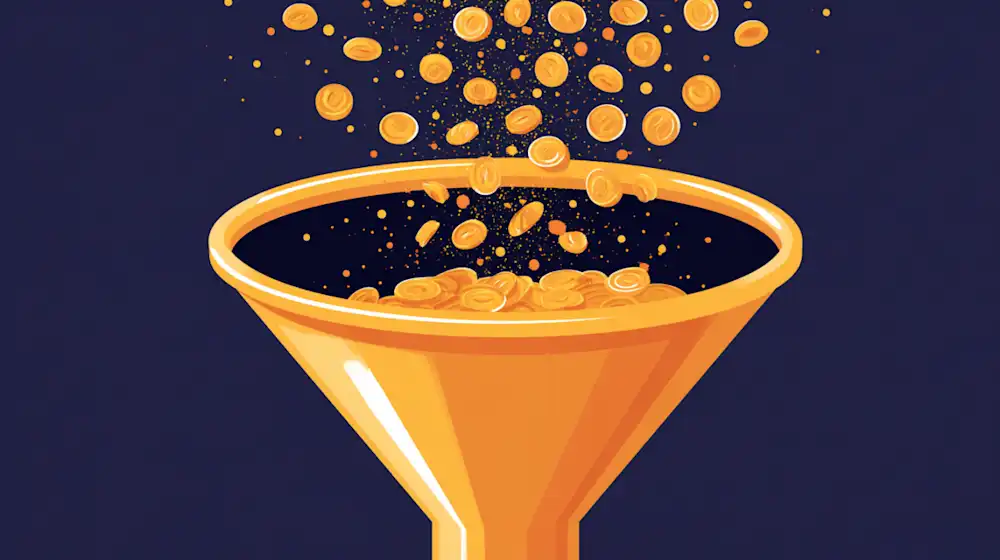 Golden tokens flooding into a funnel, illustrating token-based billing, as taken from VentureBeat