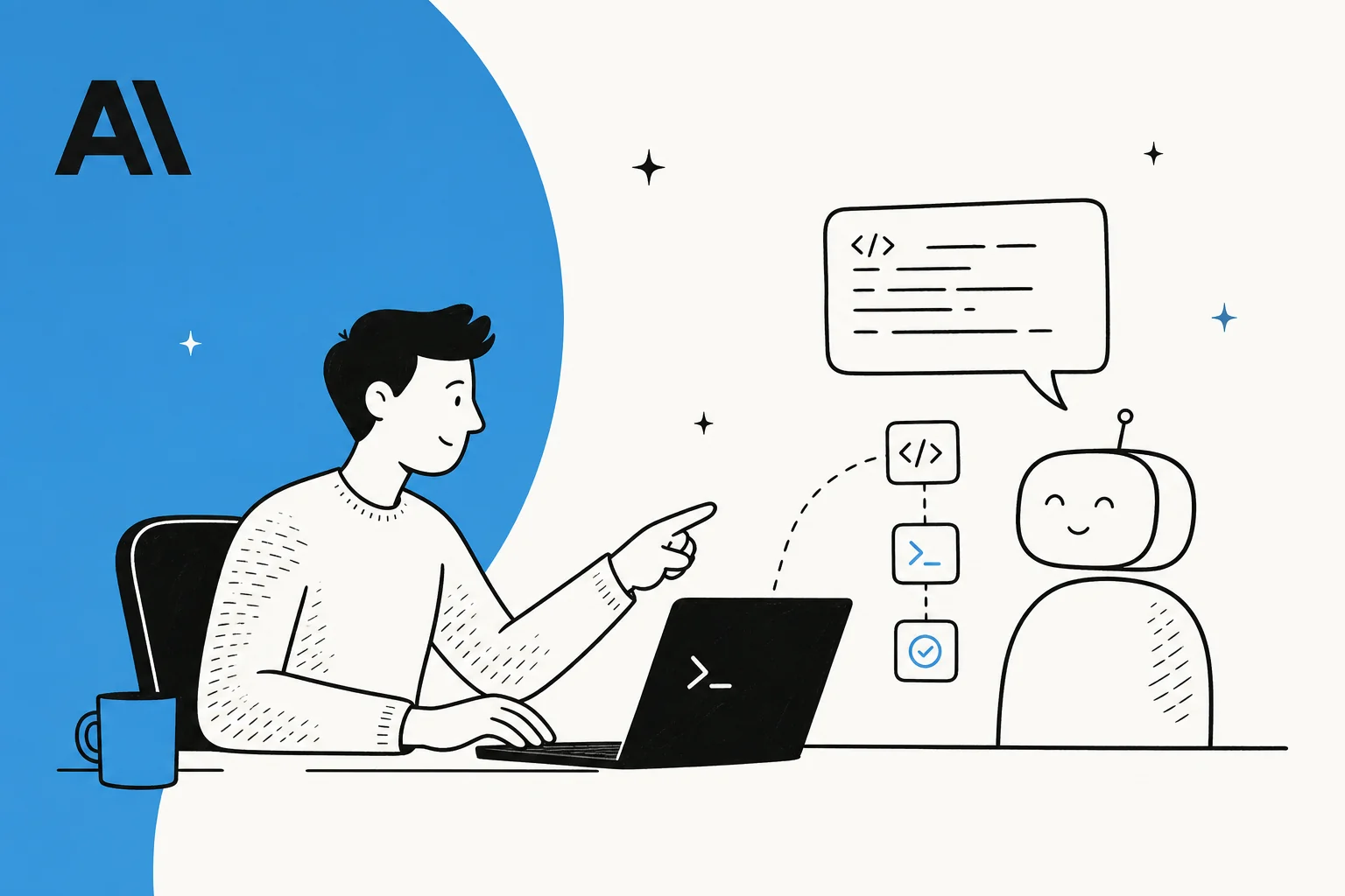A developer at a terminal directing Claude Code, an agentic AI coding assistant, through an explore-plan-implement-commit workflow.