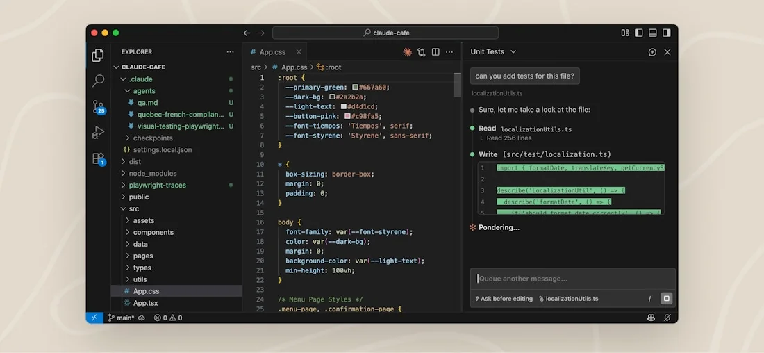 VS Code editor with the Claude Code extension panel open showing a conversation, as taken from Anthropic