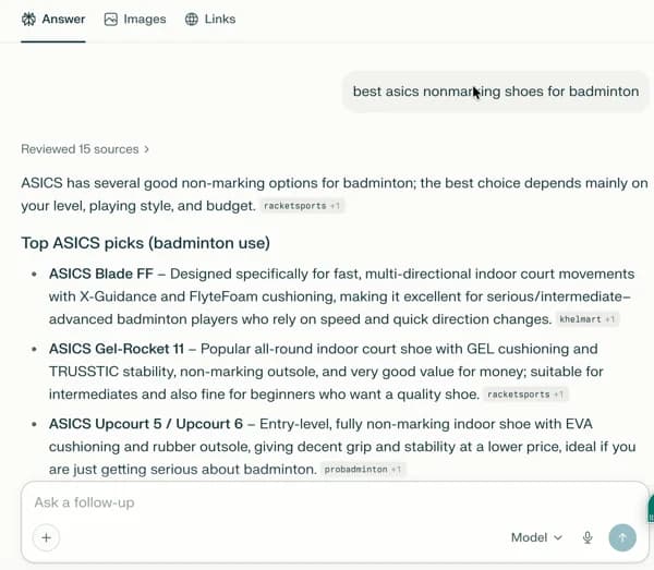 A Perplexity answer with inline citations from multiple reviewed sources, showing the answer-plus-sources layout, as taken from Perplexity