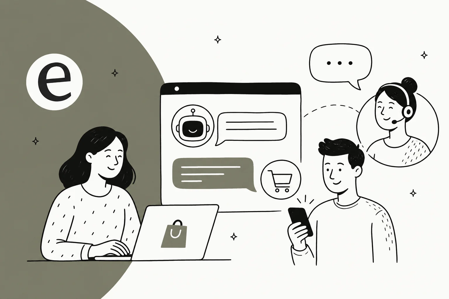Illustrated hero banner for a roundup of the best AI live chat apps for Shopify stores in 2026